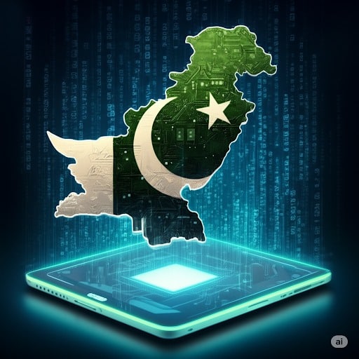 An elderly woman in a red sari blouse and colorful dupatta smiles while taking a selfie with a smartphone outdoors in Pakistan, symbolizing digital inclusion and mobile connectivity.