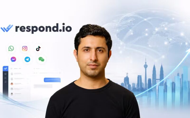 Professional headshot of Pakistani entrepreneur Hassan Ahmed, Co-founder and CTO of Respond.io, with text overlay celebrating the company's $62.5 million Series B funding round success.
