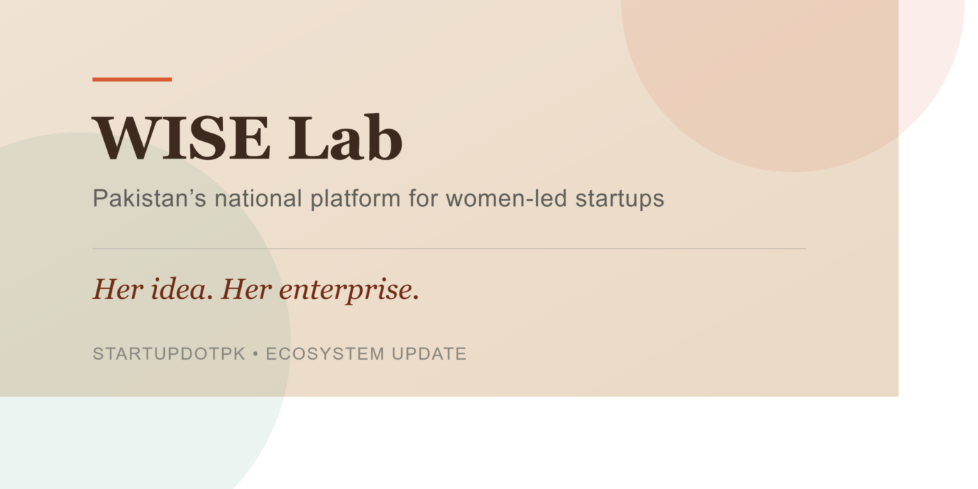 WISE Lab logo with tagline 'Her idea. Her enterprise.' — Pakistan's national incubation platform for women entrepreneurs.