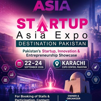 Official banner of 28th ITCN Asia 2026 at Karachi Expo Centre showcasing Strategic Digital Media Partner Startupdotpk logo.